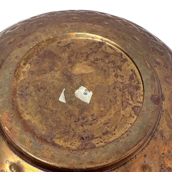 Hammered Metal Bowl with handles 8.75" Round Boho Rustic Decor Brass Tone - Picture 8 of 15